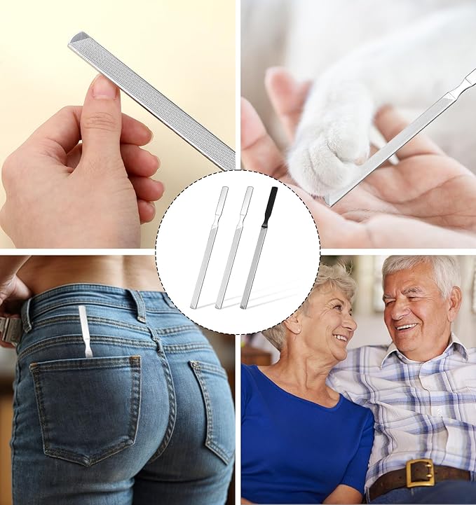 3Pcs Metal Nail File, Metal Diamond Nail File for Thick Toenail Fingernails Heavy Duty Stainless Steel for Men & Women, 7 Inch Durable Professional Nails Care Tool