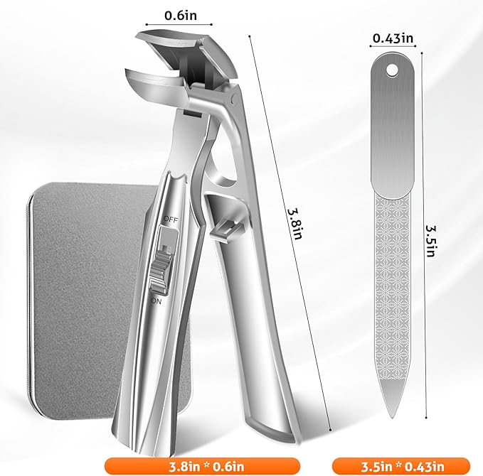 Toenail Clippers for Seniors Thick Toenails, Upgrade Angled Head Large Toe Nail Clippers for Men with Wide Jaw Opening, Sharp Heavy Duty Fingernail Clipper Cutter with Catcher Long Handle - Silver