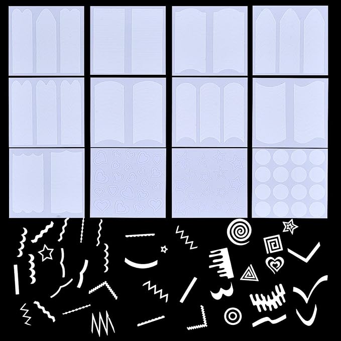 1275 Pieces 49 Patterns Designs Nail Art Stencils French TIp Guides, Self-Adhesive Manicure Art Stickers Form Fringe Guides Vinyl, 36 Sheets