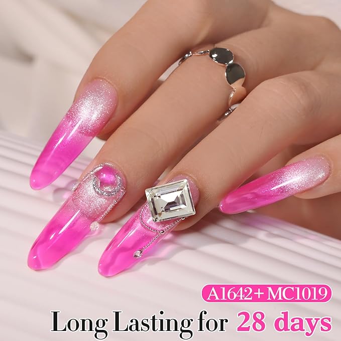 Double Rhythm 0.5 Oz Jelly Gel Polish Same Color Same Bottle Sheer Neutral Natural Light Milky Pastel 15ML Translucent Polish Art DIY at Home (Neon Pink-A1642)