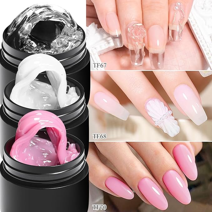 MEET ACROSS Builder Gel for Nails- 3 Colors Builder Gel Kit Nail Extension Clear White Pink Hard Sculpted Kit with 100pcs Nail Forms Art Manicurist Gift for Women