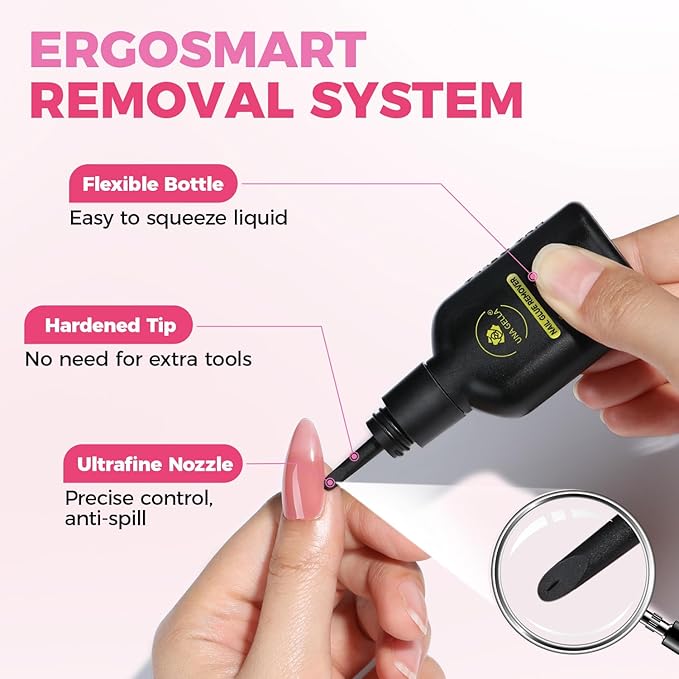 UNA GELLA Nail Glue Remover for Press on Nails 15ml Upgraded Stick & Remove 2 in 1 Acrylic Nails Remover for False Nails Tips Acetone-Free Gentle Gel Nail Remover, Not for Gel Polish Base Coat