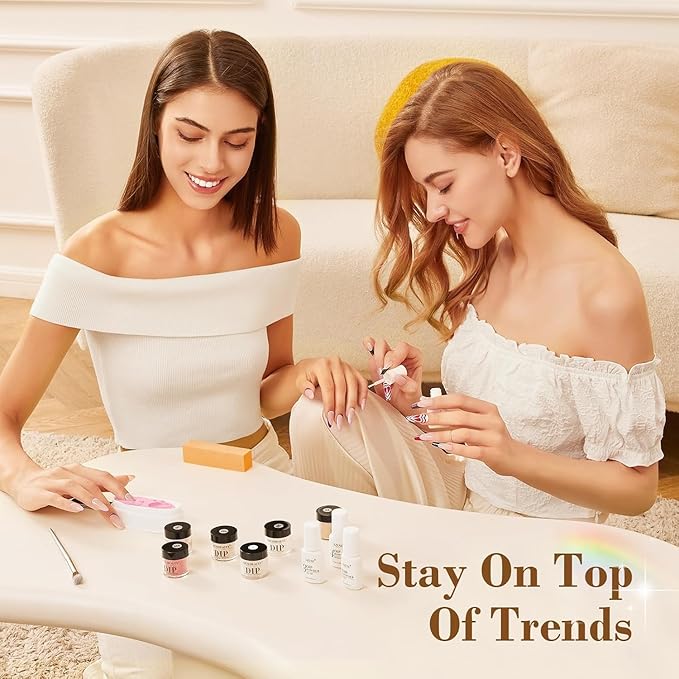 AZUREBEAUTY Dip Powder Nail Kit, 4 Colors Dipping Powder Nude Skin Glitter System Liquid Set Recycling Tray, French Nail Art Base & Top Coat Activator DIY Salon.