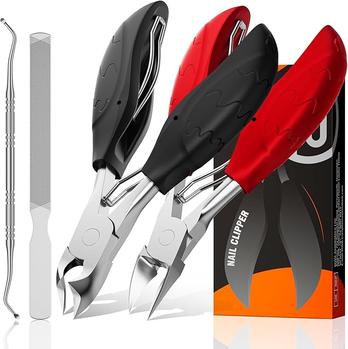 Toenail Clippers for Seniors Thick Toenails | 4-PCS Ergonomic Long Handle Non-Slip Soft grip Toe Nail Clippers Set for thick toenails | Premium Steel Heavy Duty Super Sharp Fingernail Clippers for Men