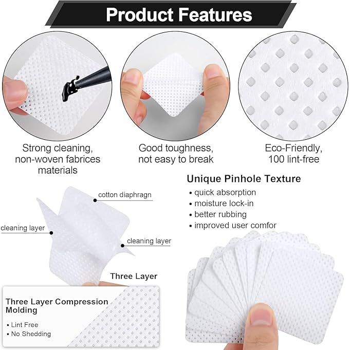 600 PCS Lint Free Nail Wipes,Non-Woven Fabric Nail Cleaning Pads Lash Extensions Glue Cleaning Wipes,accompanied by 1 Empty Pump-Style Bottle Dispenser Nail Care Set (White)