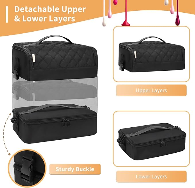 OCHEAL Nail Polish Organizer, Holds Nail Lamp and 45+ Bottles,3 Usage Modes Detachable Nail Storage Bag Travel Nail Tech Case Holds Nail Kit Stuff Manicure Tools -Black