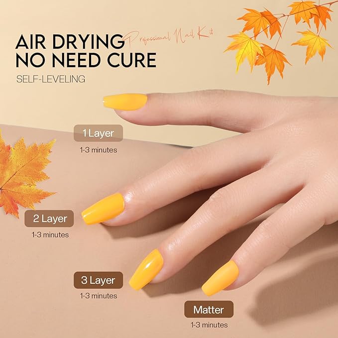 Morovan Nail Polish Set Fingernail: Fall Quick Dry Nail Polish Kit Fall Orange Regular Bulk 0.25 oz Finger Nail Lacquer Pack Glossy Toenail Polish DIY Gifts for Women