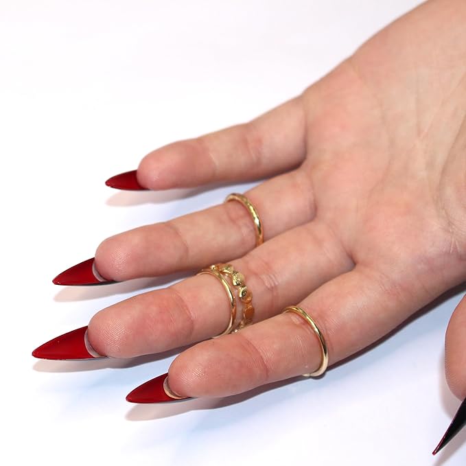 Allkem Press On Nails - Black Red Bottoms Glossy Extra Long Sculpted Stiletto 2 Set Bundle | 10 sizes - 20 pcs Nail kit with Glue