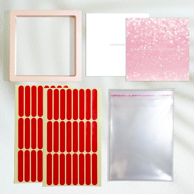 LIGHT RAIN Press on Nail Packaging for Salon - 3.5 x 3.5 X 0.8 Inch 3D Floating Frame, Storage Box Case 24 pcs, Display Card 24 pcs, Pre-cut Double Sided Strong Tape 48 pcs, OPP bag 24 pcs, Pink Color