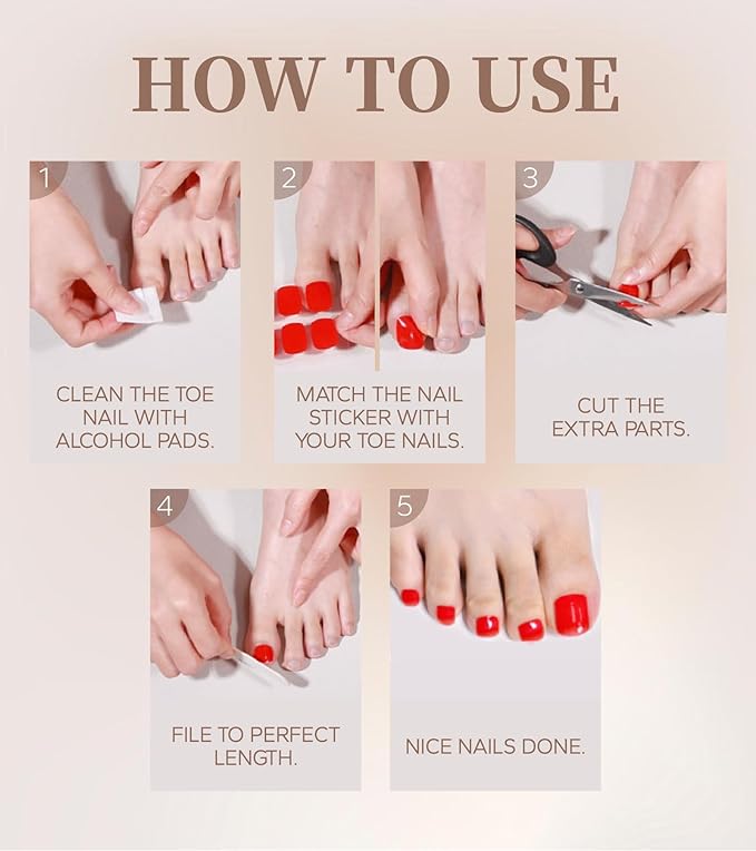 Toe Gel Nail Stickers - 34PCS Salon Quality Wraps no UV Light Needed - Long Lasting Toe Nail Polish Strips for Women (Lilac Purple)