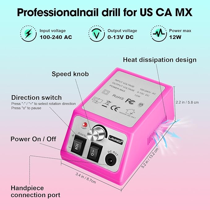 LAVAED Nail Drill Professional Electric Nail File 35000RMP Nail Filer Nails Drill Kit Electric E Filer for Nails with Nail Drill Bits and Sanding Bands and for Acrylic Nail Gel Nail Manicure Pedicure