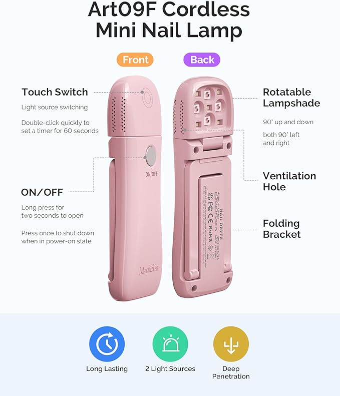 MelodySusie Cordless UV Nail Lamp with Fold-Out Stand,P-Art09F Foldable UV Light with 2-in-1 Lighting & Curing Function, Rechargeable, Flash Cures All Soft Gels Especially Half-Cured, Base & Top Coat