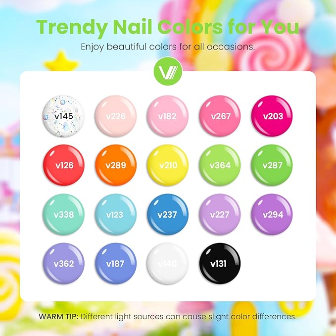VANREESA 24 Pcs Gel Nail Polish Set -Trendy Colors Gel Polish with Base Coat & 4 Effects of Top Coat White Nude Pink Orange Yellow Green Blue Purple Black Gel Polish Set Nail Kit Gifts for Women Girls