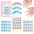 Laza 64pcs Children Nails Press On Pre-glue Full Cover Rainbow Gradient Silver Glitter Diamond Short False Nail Kits for Kids Teenager Girls - Colorful Stars