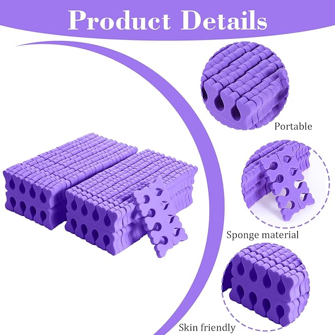 100 Pcs Sponge Toe Separators Soft Finger Separators Premium Pedicure Tool Kit Flexible Toe Divider Spacer for Polishing Pedicure Manicure Coating Nail Art Beauty Accessories (Purple)