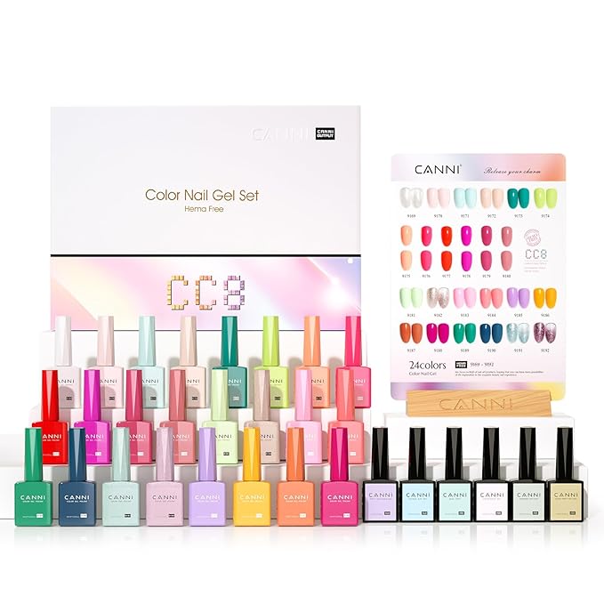 CANNI CC8 30Pcs 9ml Hema-Free Spring Summer Gel Nail Polish Set, Pastel Gel Polish Kit Neon Hot Pink Purple Green Orange Glitter Colors for Salon and DIY Manicure at Home