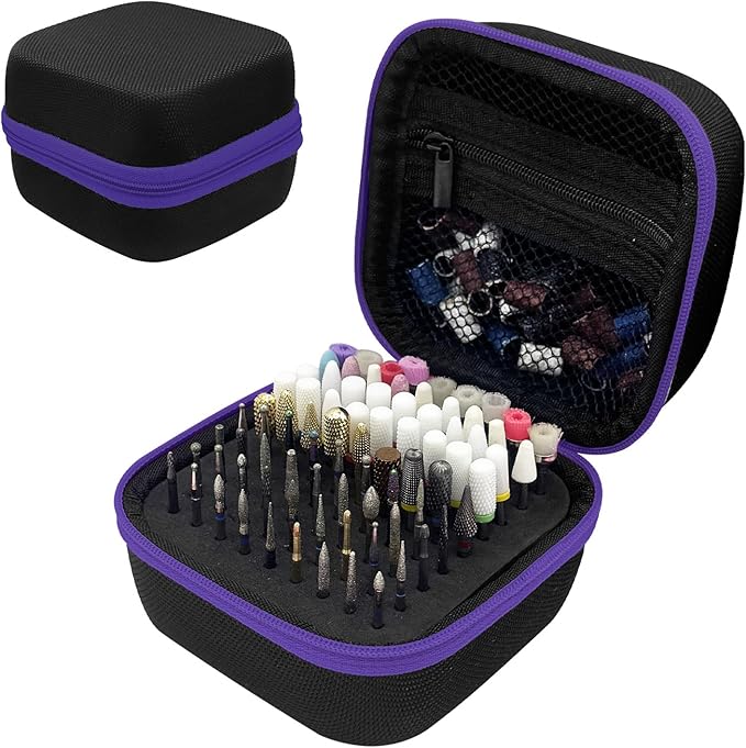 81 Holes Nail Drill Bit Holder, (ONLY CASE) Nail Bits Display Organizer Container, Nail Bits Container Box Case with High Density Foam, Efile Nail Bits Professional Manicure Tools, (Purple)