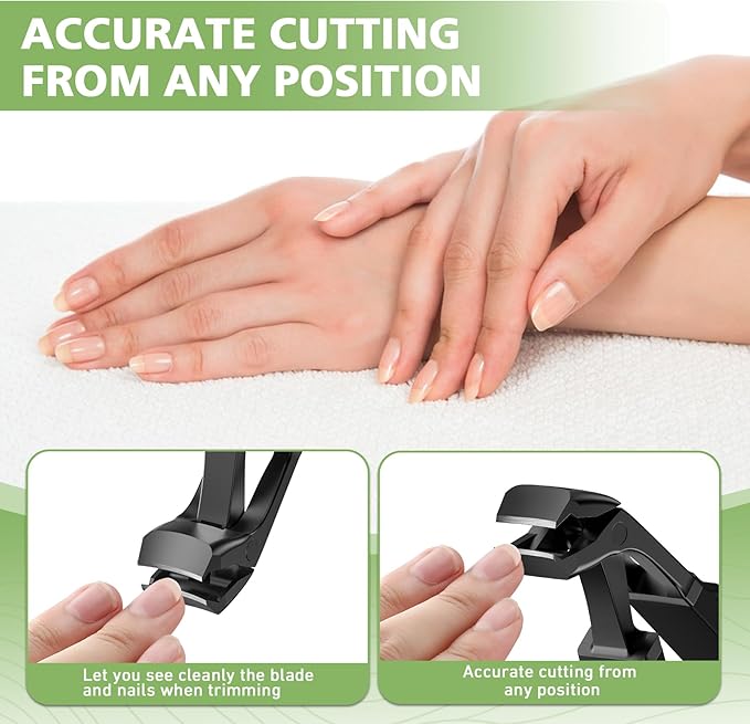BALUCA Angled Head Toenail Clipper for Seniors with Wide Jaw Opening – Large Curved Nail Clipper for Thick Nails with Catcher & Splash-Proof Design,Black