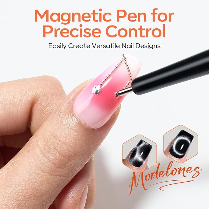 modelones Cat Eye Magnet for Nails, CatEye Magnet Tools Heart&Hole Square Powerful 3-in-1 Magnetic Pen Double Head Lollipop Magnet for Gel Polish Heart French Moon Floral Effect Valentine's 10PCS