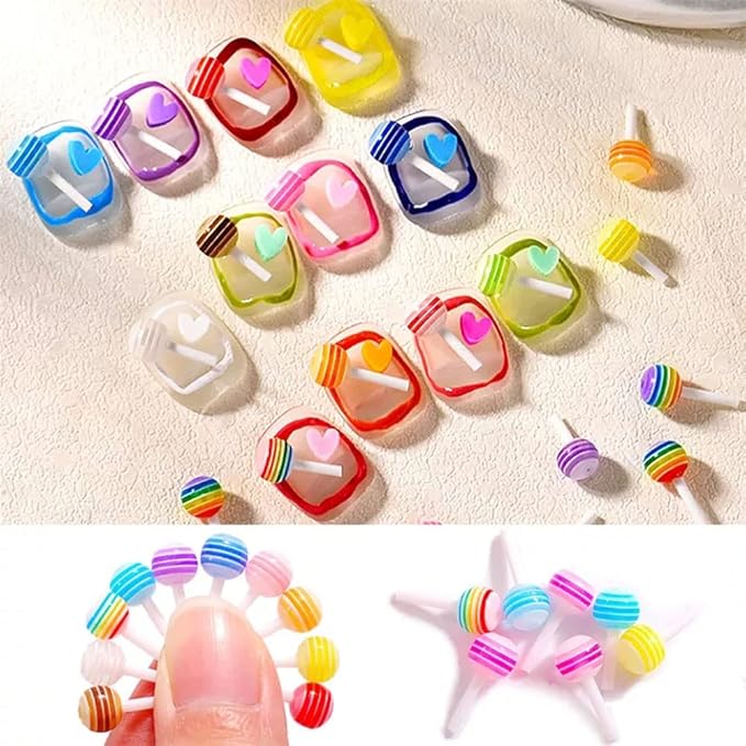 Nail Art 3D Charms Lollipop Kawaii Mini Candy Nail DIY Crafting Cartoon Accessories Manicure Mix Colors 100 PCS