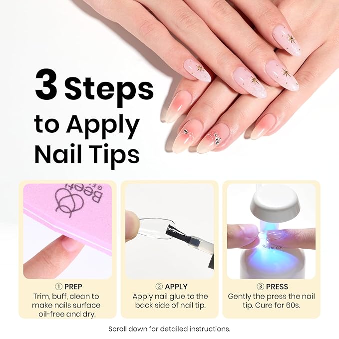 Beetles 2Pcs 15ml Gel Nail Glue, 9 In 1 UV Nail Glue for Acrylic Nail Tips, Super Strong Brush for Base Coat, Gift for Women, UV LED Light Required