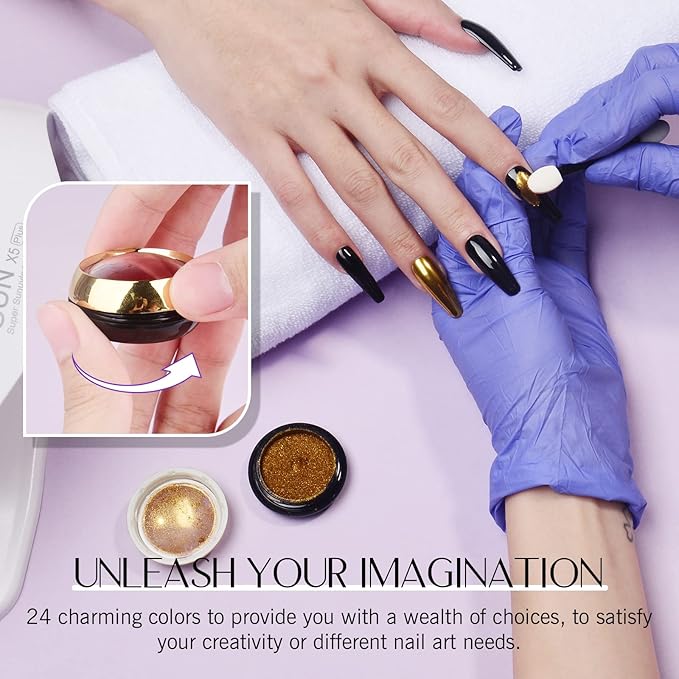 Saviland Chrome Nail Powder Set: 30Pcs Metallic Mirror Chrome Nail Powder Gold Black Red Green Gold Chrome Powder for Gel Nails Home & Nail Salons DIY
