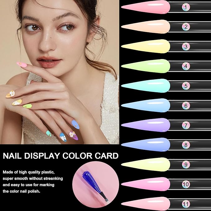 Allstarry 200 Pcs Clear & Natural Nail Swatch Sticks with Ring and Numbered Tips Pointed Shaped Nail Art Polish Display Tips, False Nail Sample Sticks, Sacks of Transparent Nail Practice for Manicure