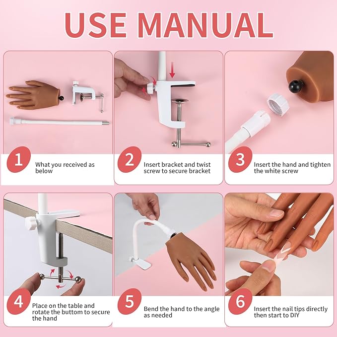 Silicone Practice Hand for Acrylic Nails: Soft Touch Liquid Silicone - Flexible Realistic Nail Mannequin Hand Practice for Training (BROWN)