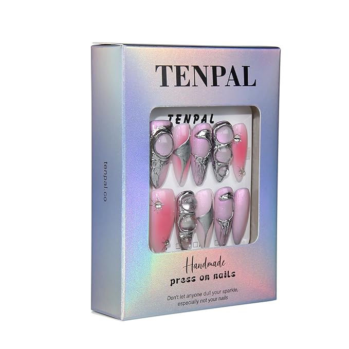 Aurora Purple Nails,Acrylic Metallic Press on Nails Long Almond,Sweet Cool Fake Nails With Soft Gel, 10Pcs/Box Handmade Acrylic Glue on False Nails Press Ons,y2k False Nails For Women Gift(S)