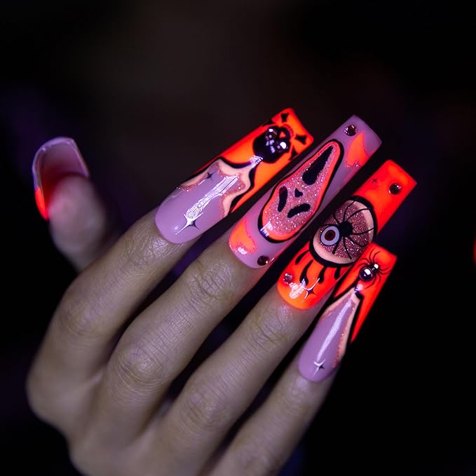 LOVFUL Press on Nails Pink Scream| Handmade with Full Covered Crystals| Reusable Fake Nails| Square Mid length 1.7in| H338-M