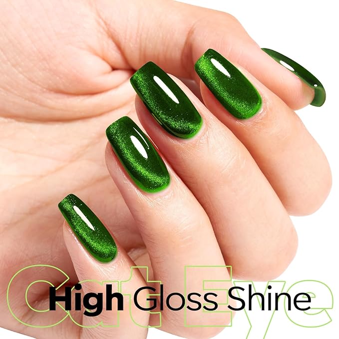 modelones Cat Eye Gel Nail Polish Green Gel Polish Jelly Glass with Magnet Holographic Glitter Shimmer Translucent Sheer Color Magnetic valentine Nail Polish Top Coat Salon DIY at Home 15 ML