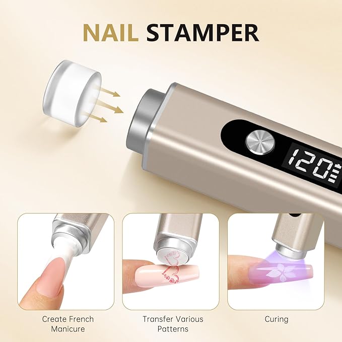 Handheld UV Light for Gel Nails, 3 in 1 Cordless UV Nail Lamp, Cat Eye Magnet & Nail Stamp Nail Light, Rechargeable Nail Drye with LED Displayr, Flash Cure Lamp, Silver