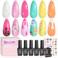 Beetles Gel Nail Polish Set, Orange Yellow Pink Turquoise Green Glitter Soak Off UV LED Gel Polish Summer Ice Cream Theme for DIY & Professional Manicure