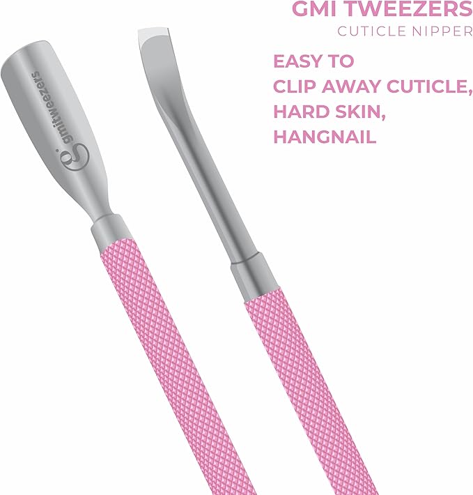 GMI-TWEEZERS - Professional Cuticle Remover, Cuticle Pusher And Cuticle Trimmer - Manicure Tool Cuticle Nippers - Durable Cuticle Cutter For Finger And Nail - Instant Cuticle Kit (Pink)