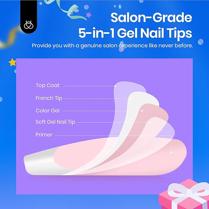 Beetles Short Squoval French Tip Press On Nails, 16 Sizes 64 Pcs Pink Squoval Shape Short Square Press On Nails Fake Nails Extensions Gel Nail Tips Nail Art DIY Manicure Gifts for Women