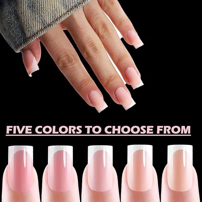 French Tip Press on Nails Short Square Full Cover Thick Fake Pre-shaped Acrylic Nail Tips, 5 Colors, Manicure Salon & DIY at Home 150 PCS 15 Sizes