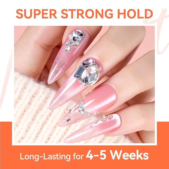 Makartt Rhinestone Glue Gel - Ultra Strong Hold UV/LED Cured Nail Glue Adhesive for Charms, Gems, Diamonds, Chrome & Aurora Powder, 3D Gel Nail Art Sculpting, Glitter, Decals, DIY & Salon Easy Use