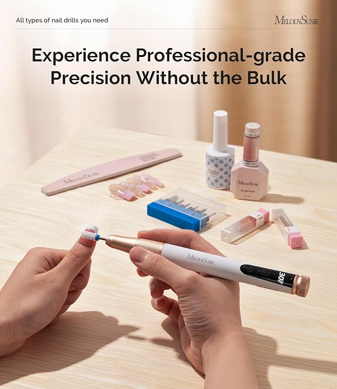 MelodySusie Pen-Shaped Stepless Speed Adjustment Cordless Nail Drill, SM180F 30000RPM Portable Rechargeable E-File with LED Display for All Manicure Shaping & Acrylic Gel Removal for Pro at Home