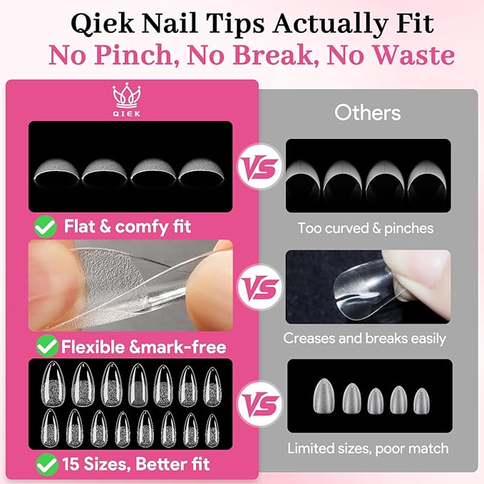 Medium Almond Fake Nail Tips, 15 Sizes 240 PCS Clear Half Matte Press On False Nail Tips Pre-shaped Full Cover Gel Nail Acrylic Soft Tips Extensions Thick Long Lasting for Home DIY Nail Salon