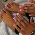 Duck Shaped Press on Nails Short & Press on Toenails Set, White French Tip Press on Nails with Rhinestone Design Glue on Nails Short Press on Toenails Full Cover Stick on Nails for Women 48Pcs