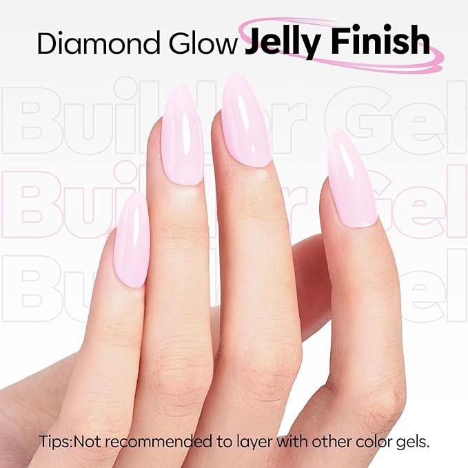 modelones Builder Nail Gel, Baby Pink Builder for Nails No Top Coat Needed, C-Curve Sculpting, Glossy Jelly Finish Light Pastel Pink, No-Wipe, 9-in-One LED Lamp Cured Color Rubber Base Gel Polish