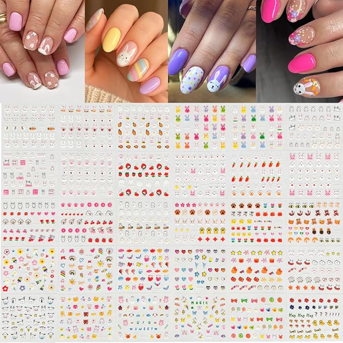 30 Sheets Easter Nail Art Stickers Rabbit Nail Sticker 3D Self-Adhesive Nail Decals Cute Cartoon Bunny Egg Nail Art Design for Women Nails Art Decorations Manicure Accessories
