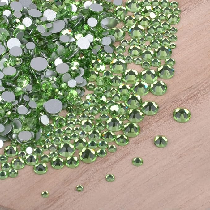 10000 Pieces Rhinestones 6 Sizes Round Crystal Glass Flat Back Rhinestones with 1Tweezers and 1Picking Pen for Nail Art Crafts Clothes Bags DIY (Peridot)