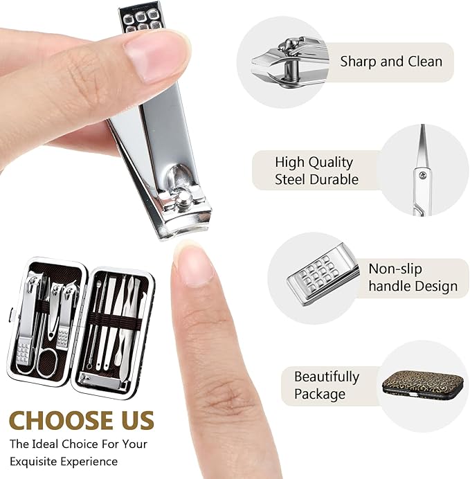 Geosar 12 Sets Manicure Set Nail Clippers Set Pedicure Kit 12 in 1 Stainless Steel Professional Grooming Kits Nail Care Tools with Travel Case for Home Tool(Modern Style)