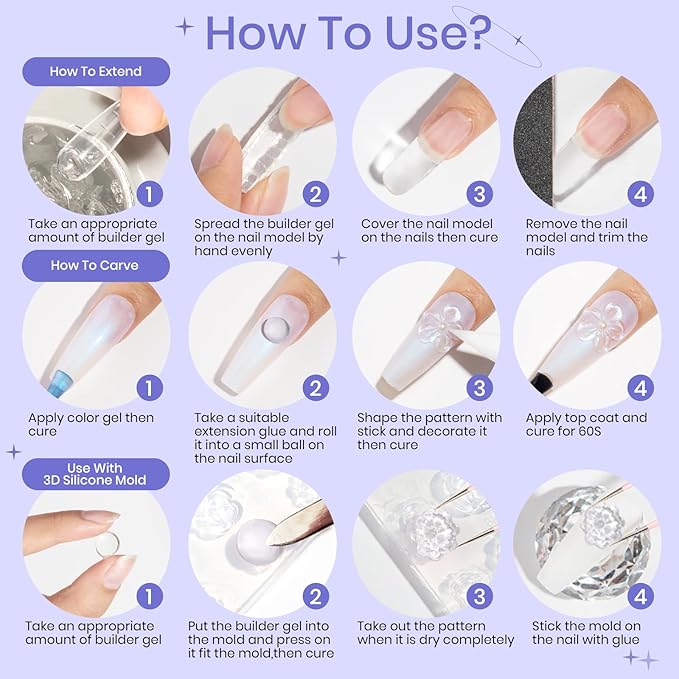 3D Nail Gel 60G Clear Nail Builder Gel Hard Gel for Nails Large Capacity Solid Builder Gel Modeling Non-Sticky 3D Sculpting Gel for Nail Carving Strengthen Nail Art DIY at Home