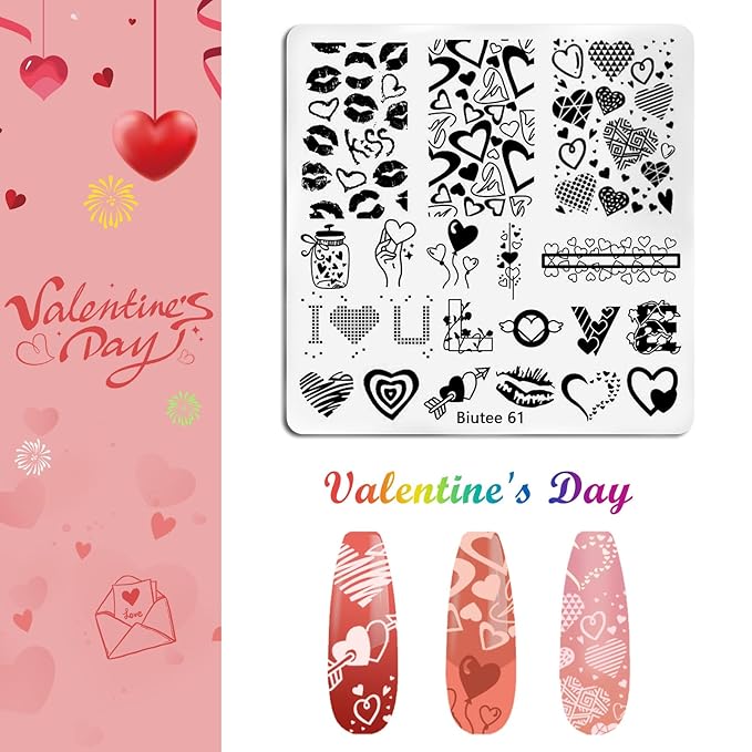 Biutee Nail Stamper Kit 15pcs Nail Art Stamp Plate 8pcs Stamp Gel Polish 1pcs Nail Stamper Scraper Set with Storage Bag, Nail Stamp Template Kit Valentine's Day Flower Lace Animal Star Design