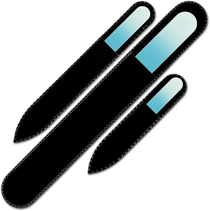 Glass Nail File - Mont Bleu Gift Set of 3 Crystal Nail Files in Pouch - Genuine Czech Tempered Glass - Handmade Gifts for Girlfriend - Premium Quality Professional Set of Nail Files for Women