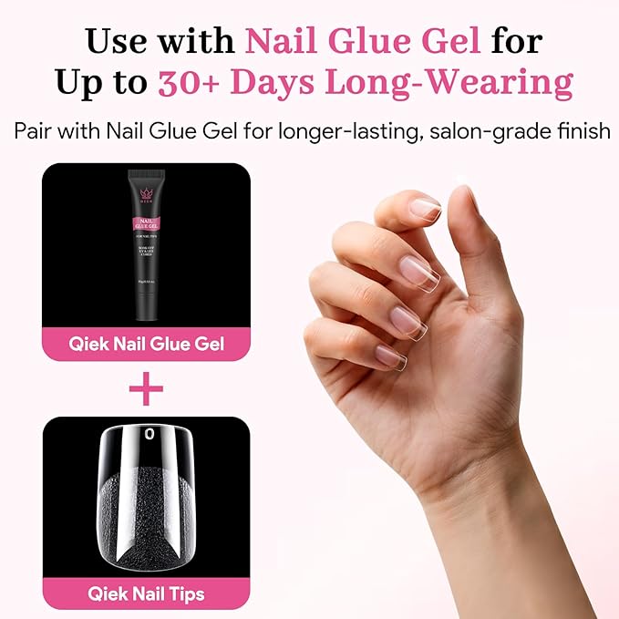 Short Square Fake Nail Tips - 15 Sizes 240 PCS Clear French Half Matte Press On False Nail Tips Pre-shaped Full Cover Gel Nail Tips Extensions Thick Long Lasting for DIY Beginners& Salon Manicure