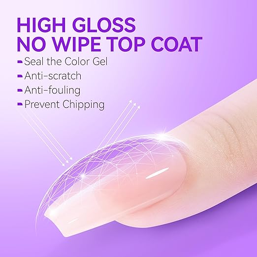 Gelike EC UV 6 in 1 Gel Nail Glue and Top Coat Kit No Wipe for Press-On Nails Gel-X Extensions Builder Gel Blooming No Pop-Off Low Odor Hema-Free Acrylic False Tips DIY at Home & Salon Art