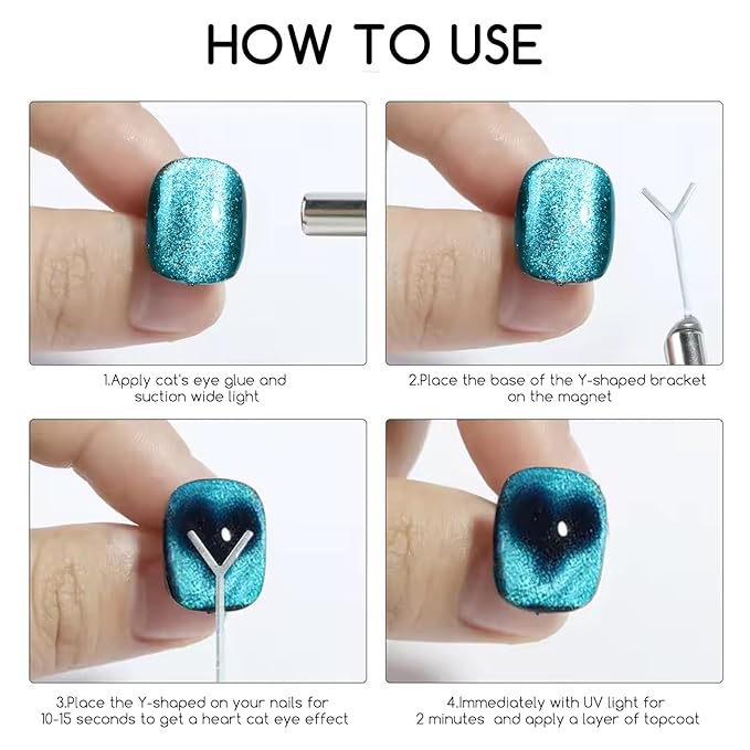24 Pcs Cat Eye Magnet for Nails + 3 Y-Shaped Metal Brackets for Heart Cat Eye Effect Cylindrical Nail Magnet Magnetic Beads Magnet Double Ended Flower Magnet Stick for Cat Eye Nail Polish